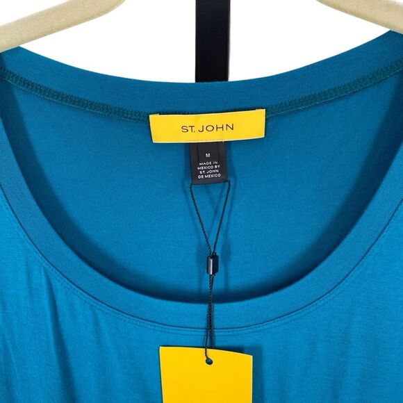 St. John Women’s M Sleeveless Top‎ Solid Teal Baltic Blue Tee Simple Basic New - Picture 2 of 7